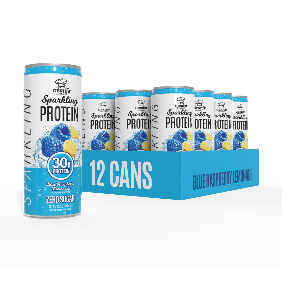 Genius Gourmet Clear Protein Sparkling Water Fruit Punch, 12 Pack