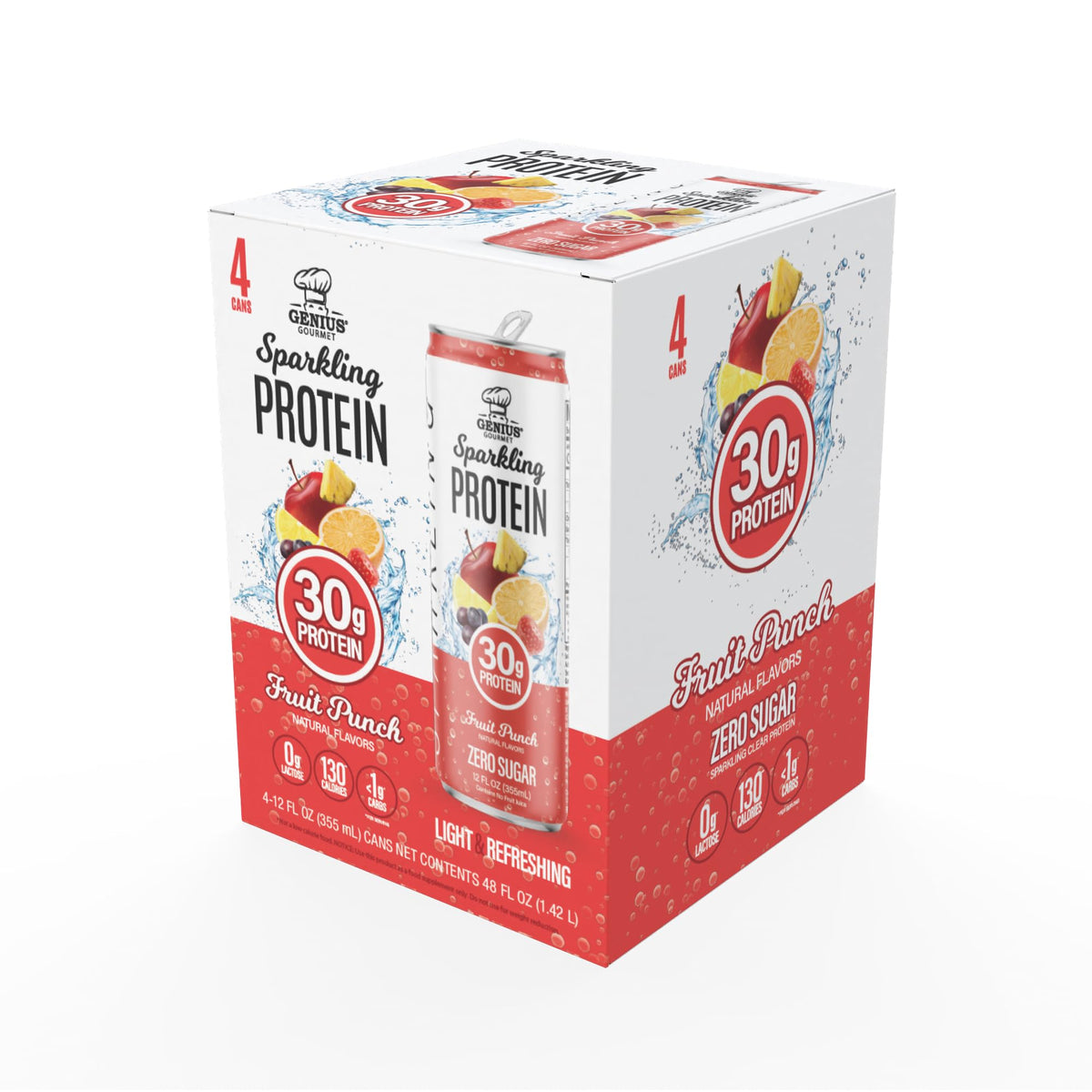 Genius Gourmet Clear Protein Sparkling Water Fruit Punch, 12 Pack