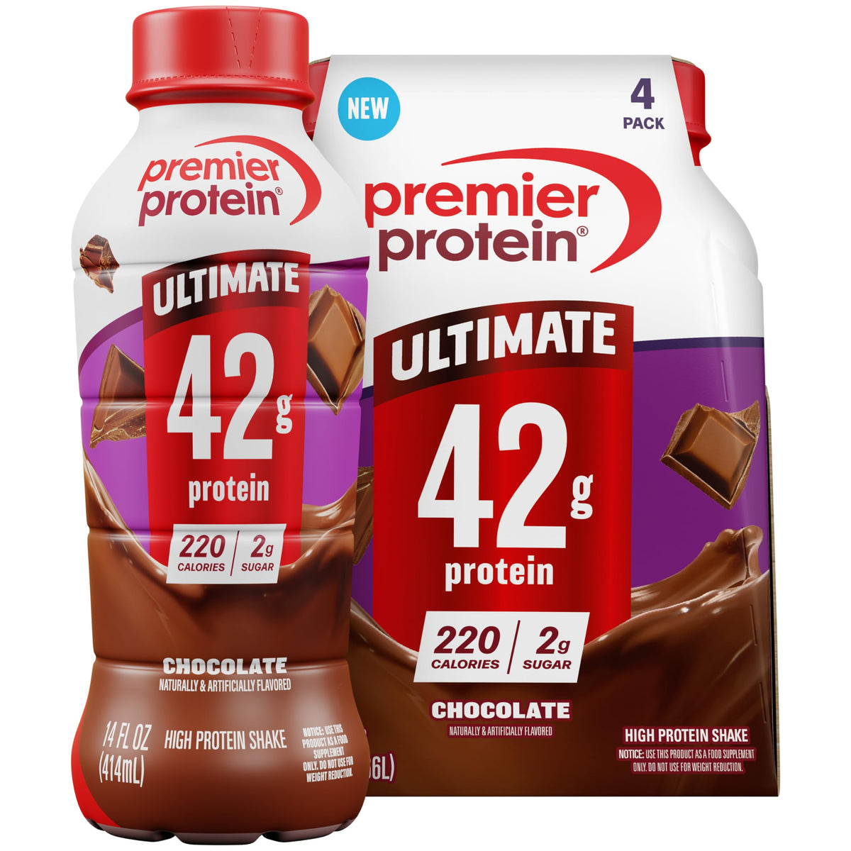 Premier Protein ULTIMATE 42g High Protein Shake +Energy, Café Latte, 12 Ct