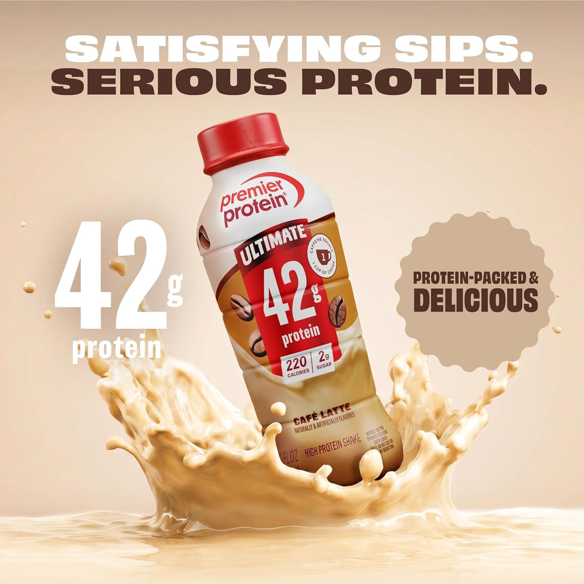 Premier Protein ULTIMATE 42g High Protein Shake +Energy, Café Latte, 12 Ct