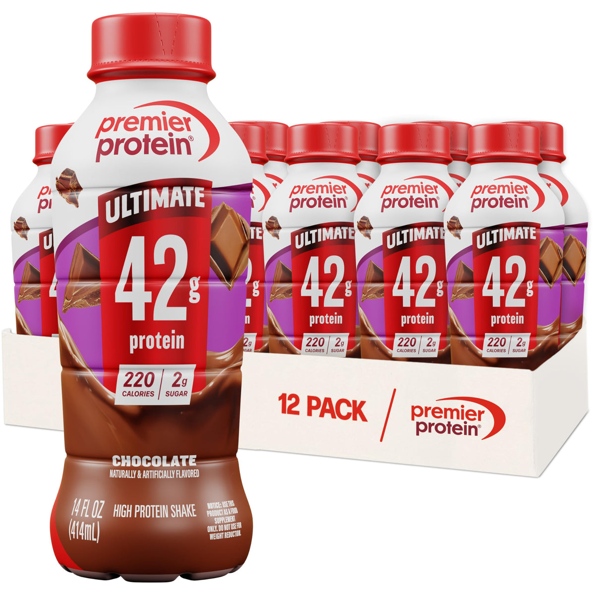 Premier Protein ULTIMATE 42g High Protein Shake +Energy, Café Latte, 12 Ct