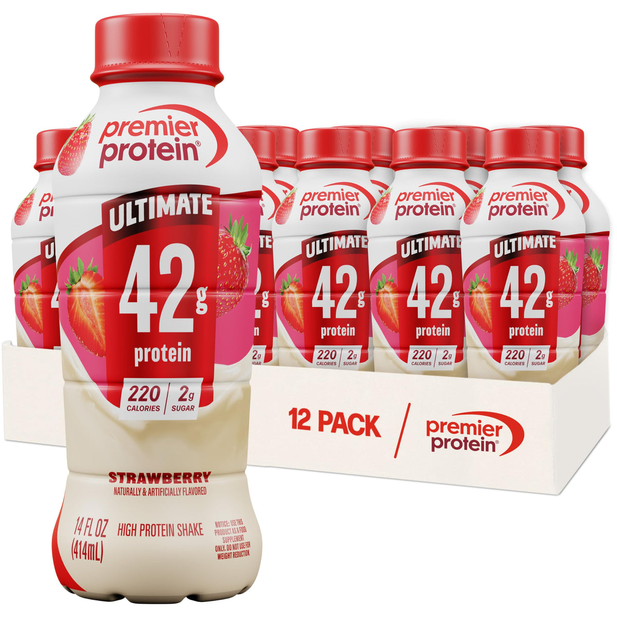 Premier Protein ULTIMATE 42g High Protein Shake +Energy, Café Latte, 12 Ct