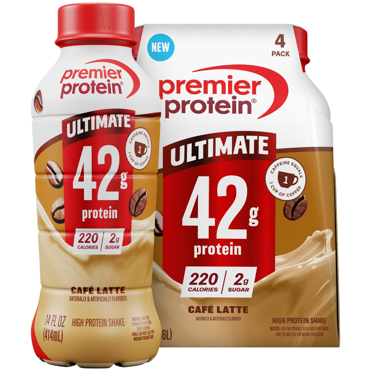 Premier Protein ULTIMATE 42g High Protein Shake +Energy, Café Latte, 12 Ct