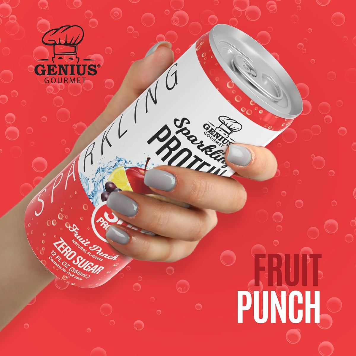 Genius Gourmet Clear Protein Sparkling Water Fruit Punch, 12 Pack