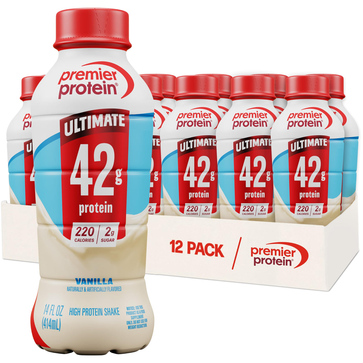 Premier Protein ULTIMATE 42g High Protein Shake +Energy, Café Latte, 12 Ct