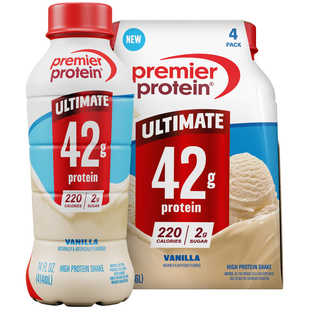 Premier Protein ULTIMATE 42g High Protein Shake +Energy, Café Latte, 12 Ct