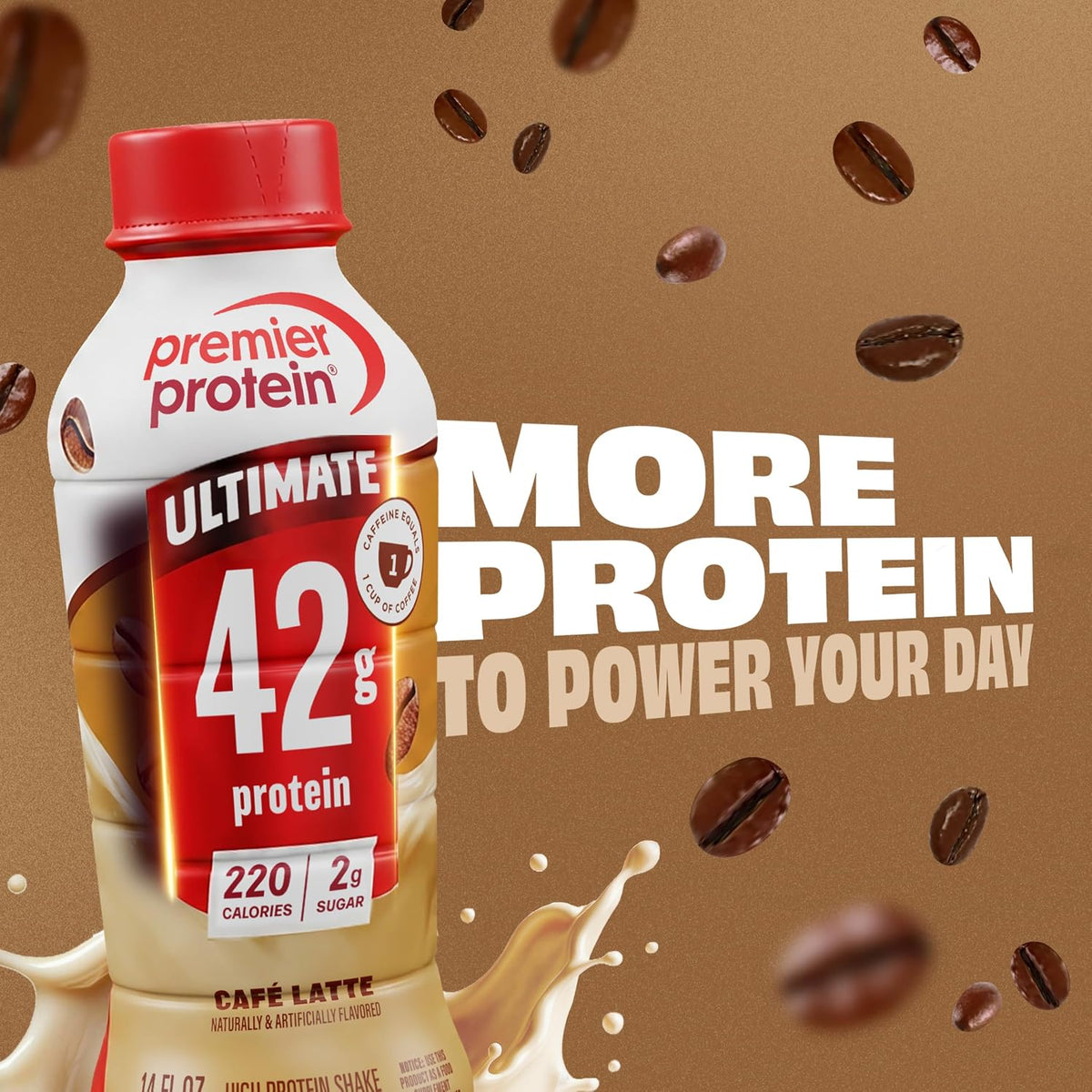 Premier Protein ULTIMATE 42g High Protein Shake +Energy, Café Latte, 12 Ct